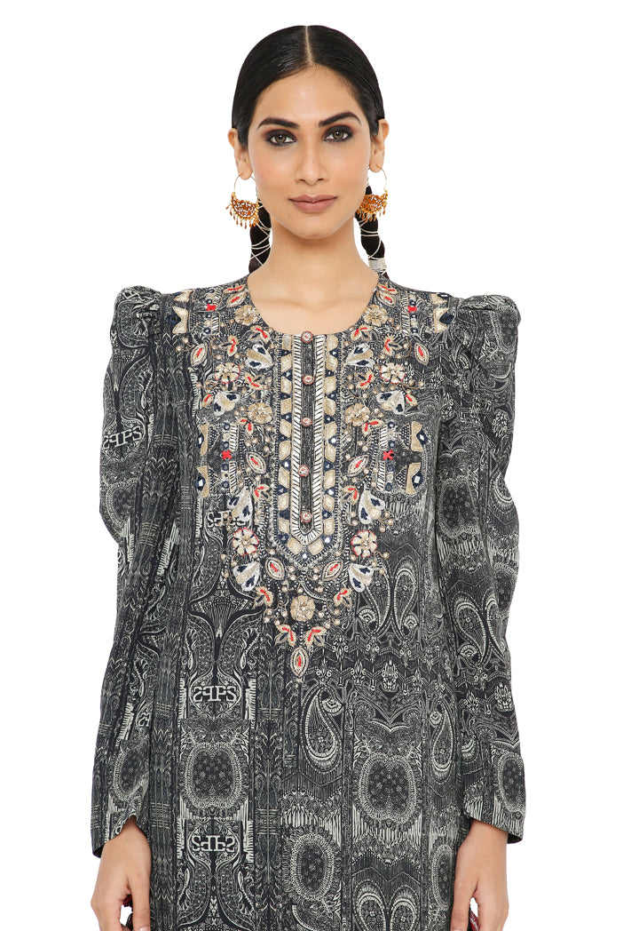 Nura Printed Crepe Embroidered Kurta With Jogger Salwar
