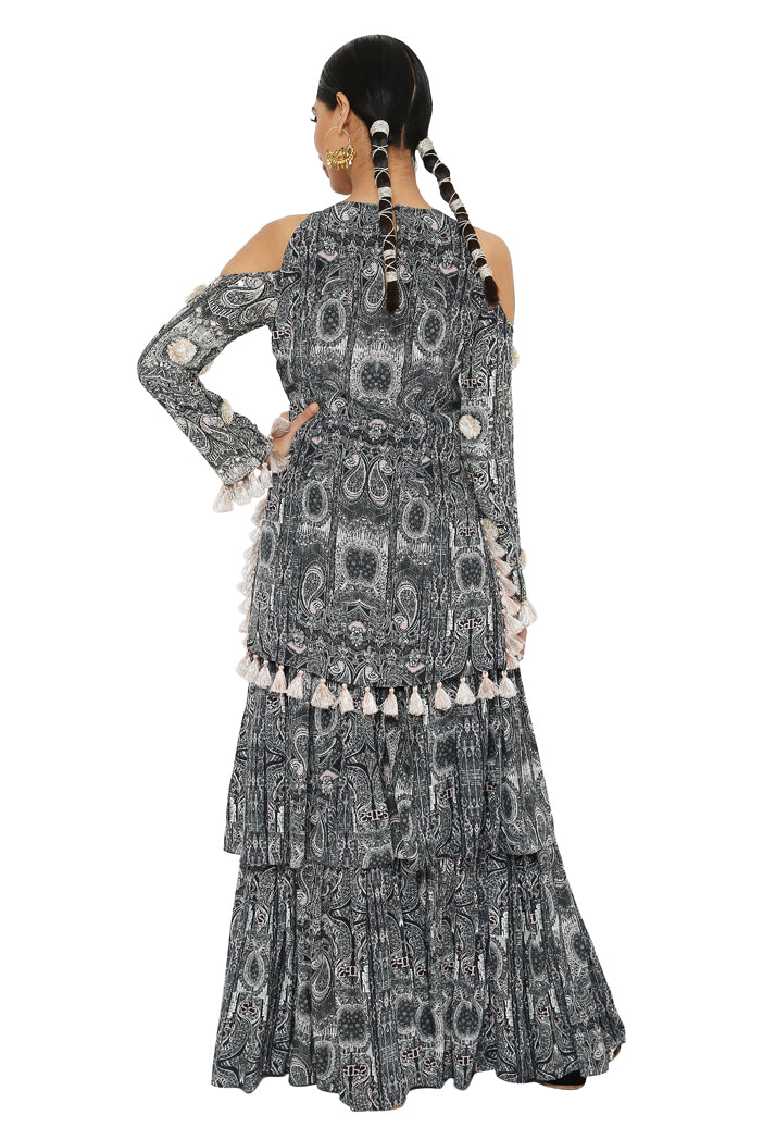 Kaina Printed Crepe Embroidered Kurta With Sharara