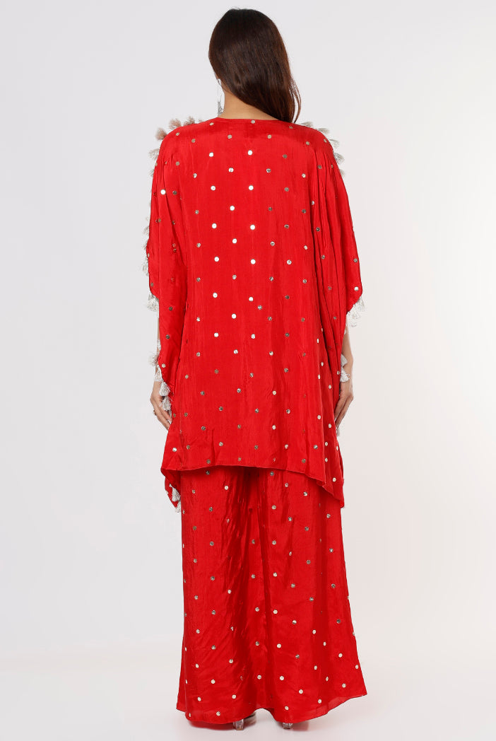Red Dot Abutai Silk Mukaish Kaftan And Palazzo