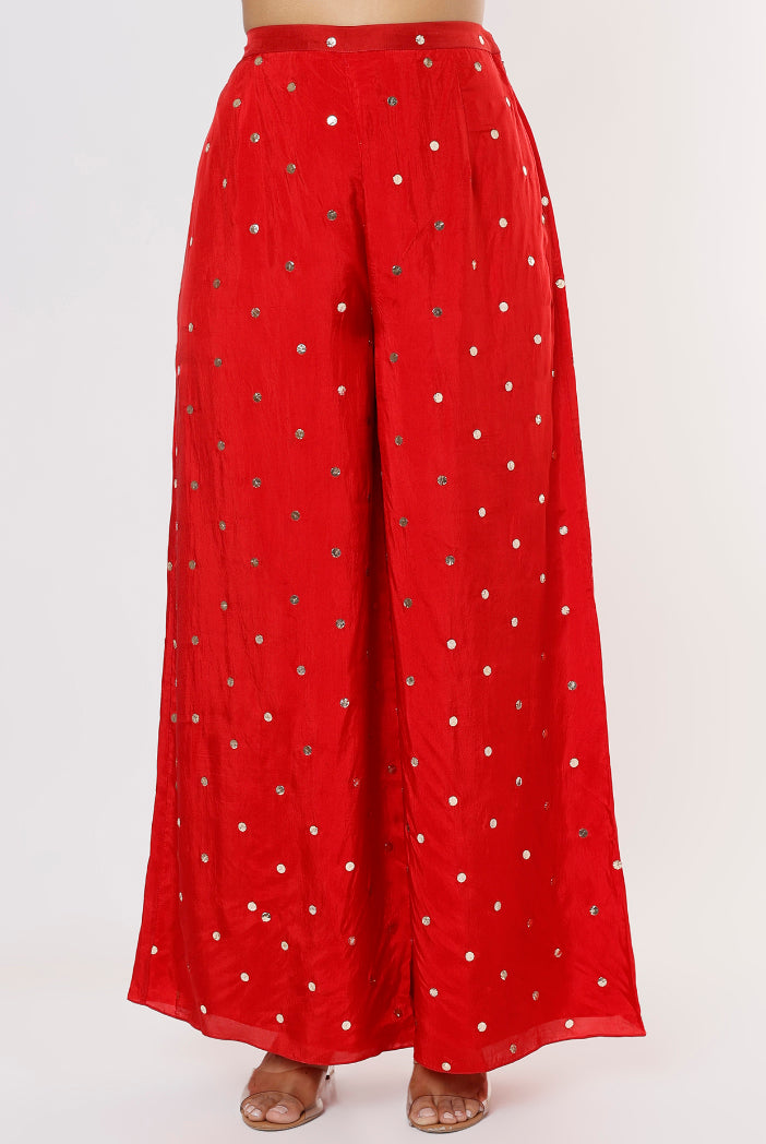 Red Dot Abutai Silk Mukaish Kaftan And Palazzo