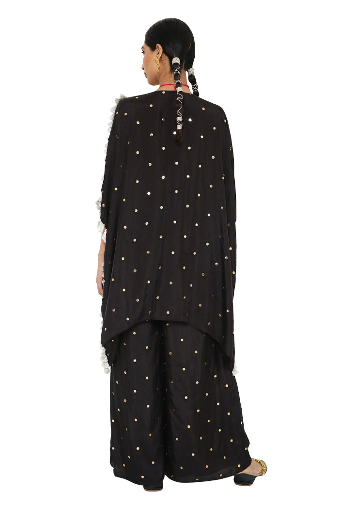 Aarasi Black Colour Mukaish Silk Kaftan With Palazzo
