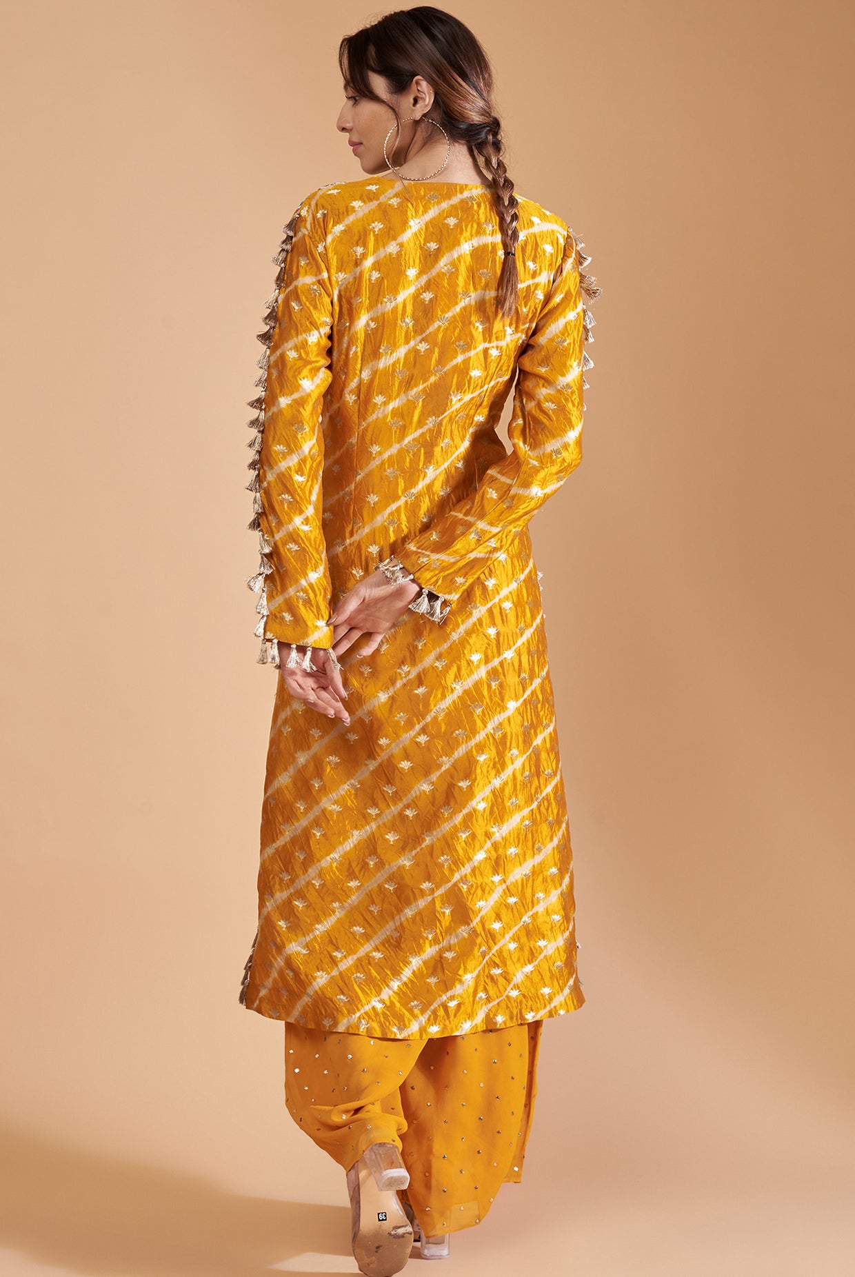 Mustard Embroidered Kurta With Palazzo And Dupatta