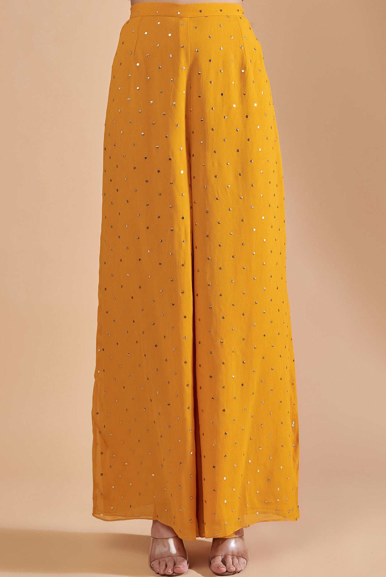 Mustard Embroidered Kurta With Palazzo And Dupatta