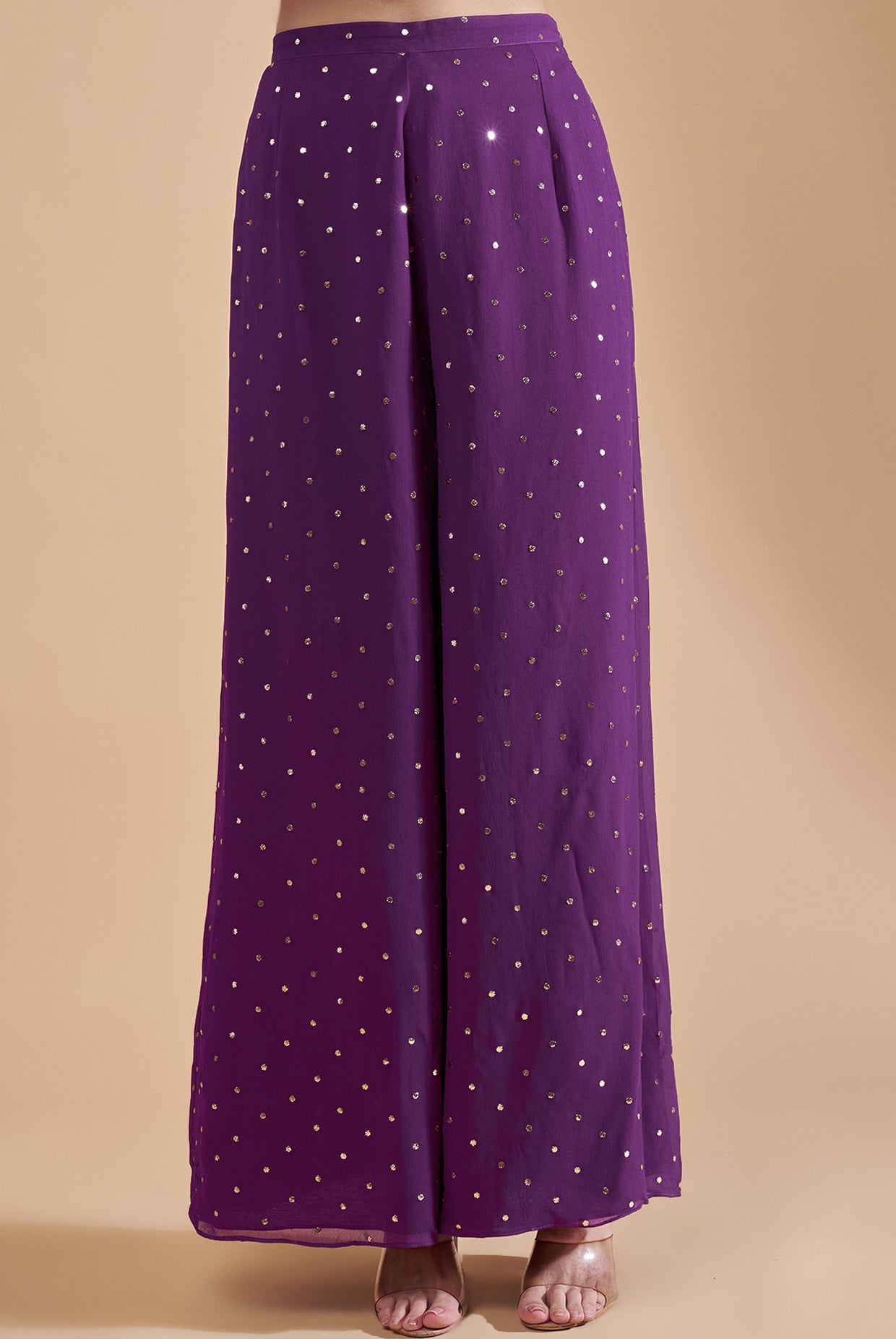 Purple Embroidered Kurta With Palazzo And Dupatta