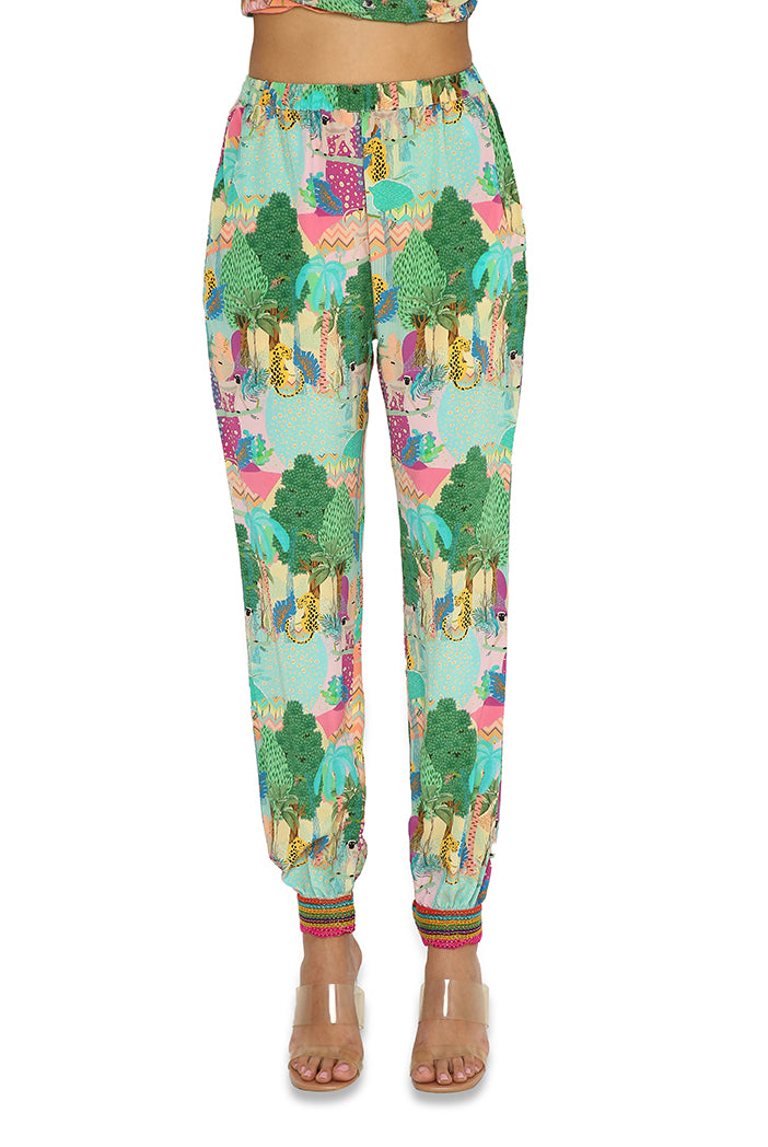 Mihra Peach Colour Kuno Print Crepe Embroidered Kaftan With Jogger Pants