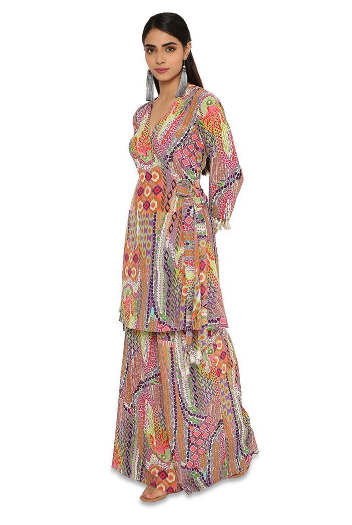 Minal African Print Crepe Overlap Top With Palazzo