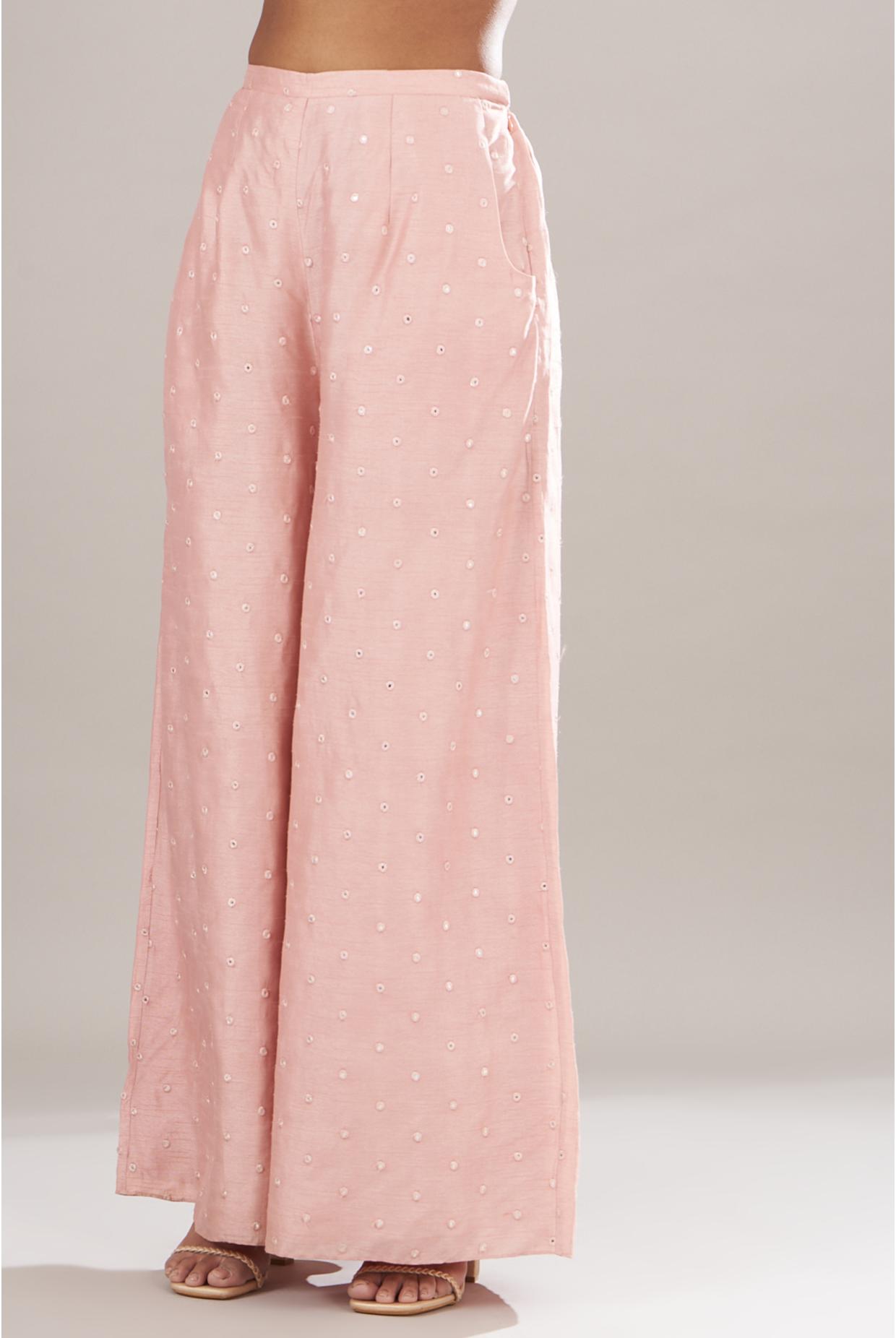 Rose Pink Embroidered Kurta & Palazzo With Dupatta