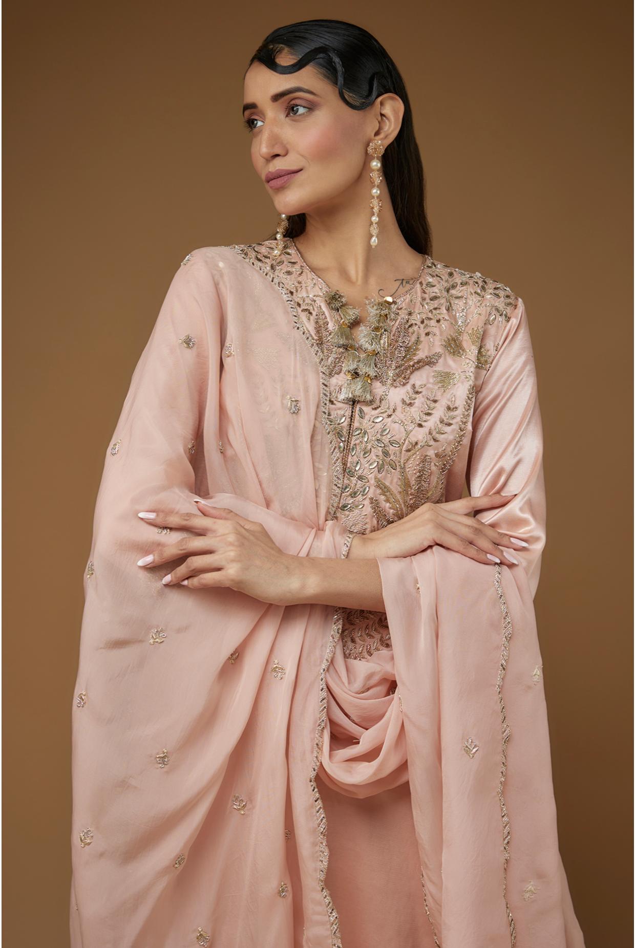 Rose Pink Embriodered Kurta & Pant With Dupatta