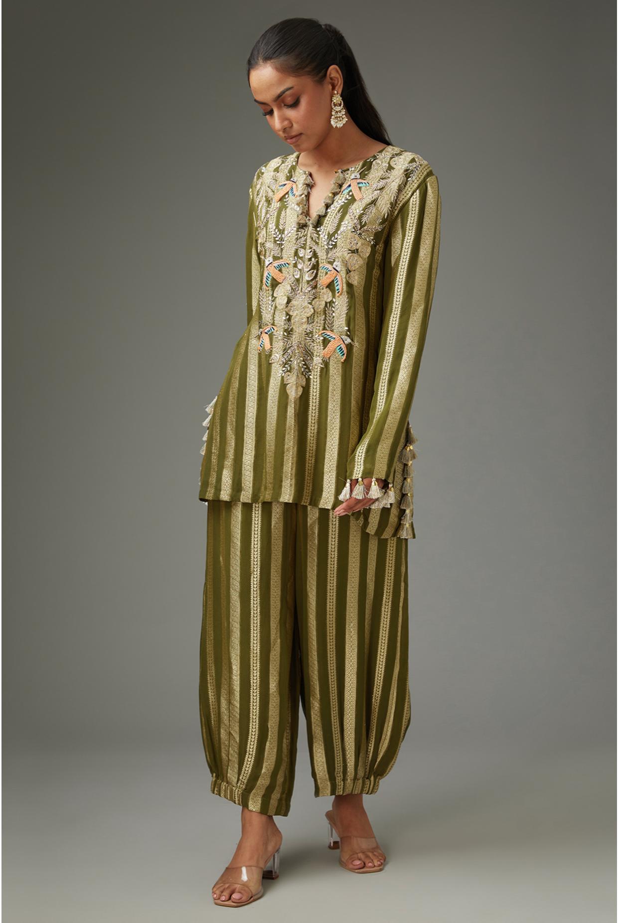 Olive Green Embroidered Kurta And Pant