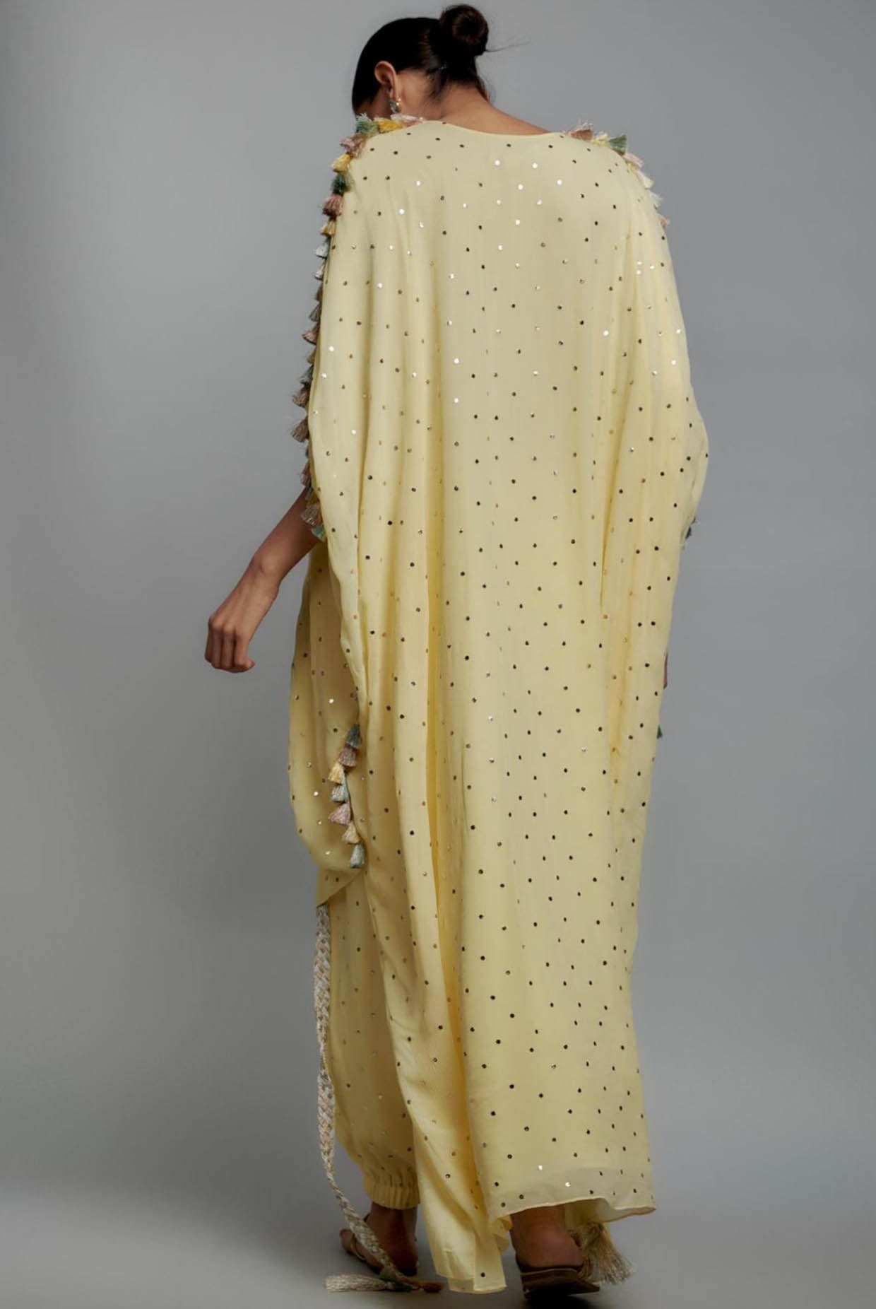 Yellow Embroidered High Low Kurta With Jogger Pant