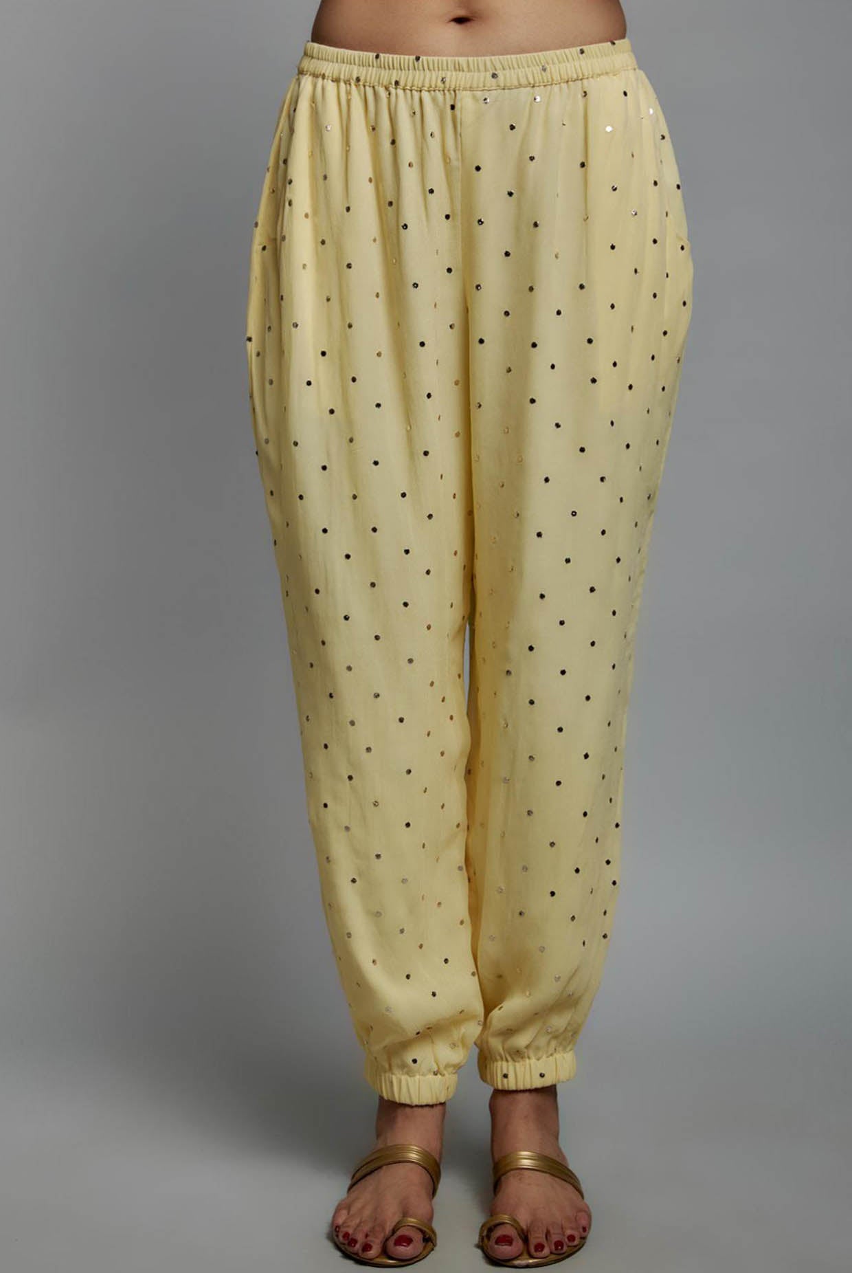Yellow Embroidered High Low Kurta With Jogger Pant