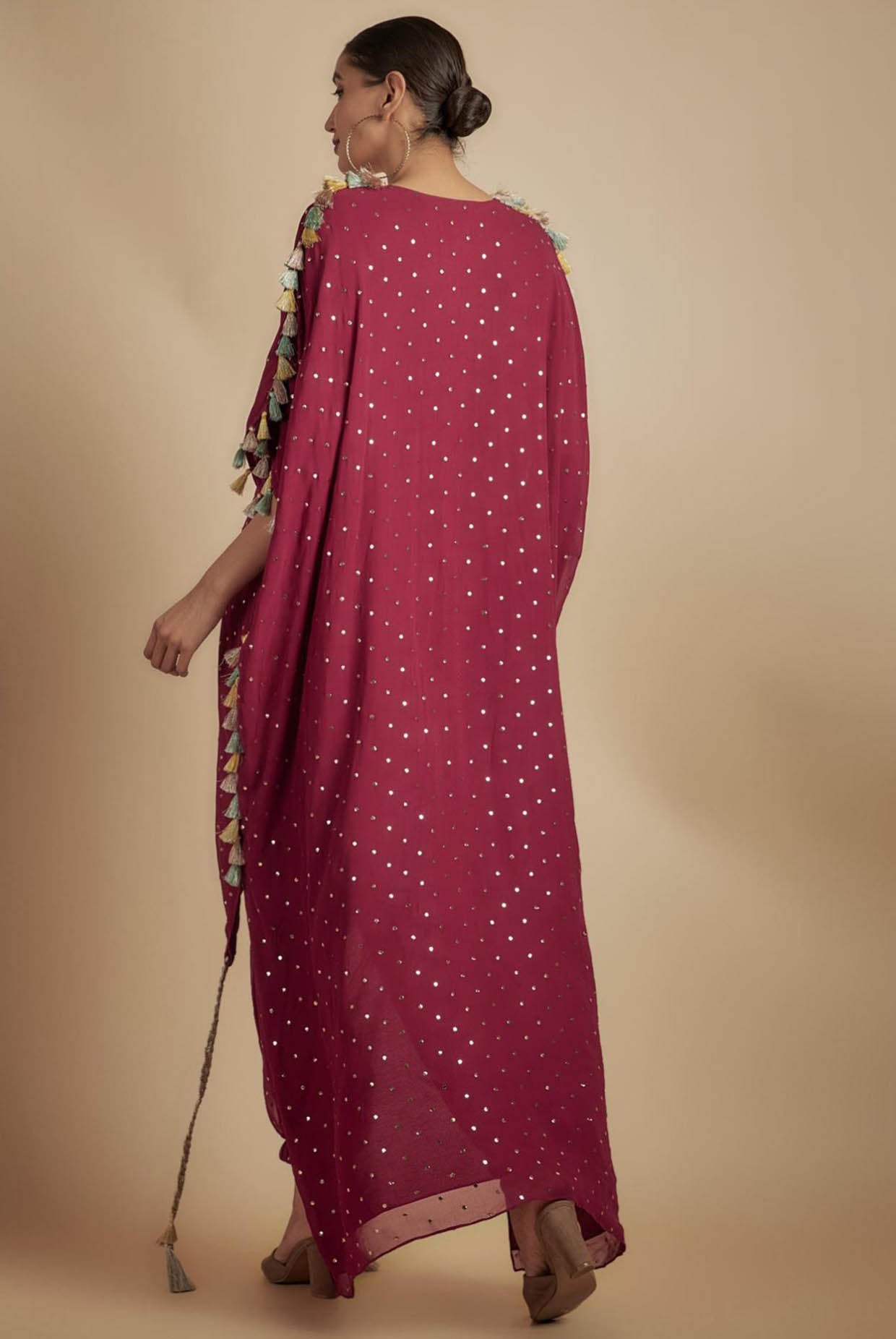 Maroon Embroidered High Low Kurta With Jogger Pant