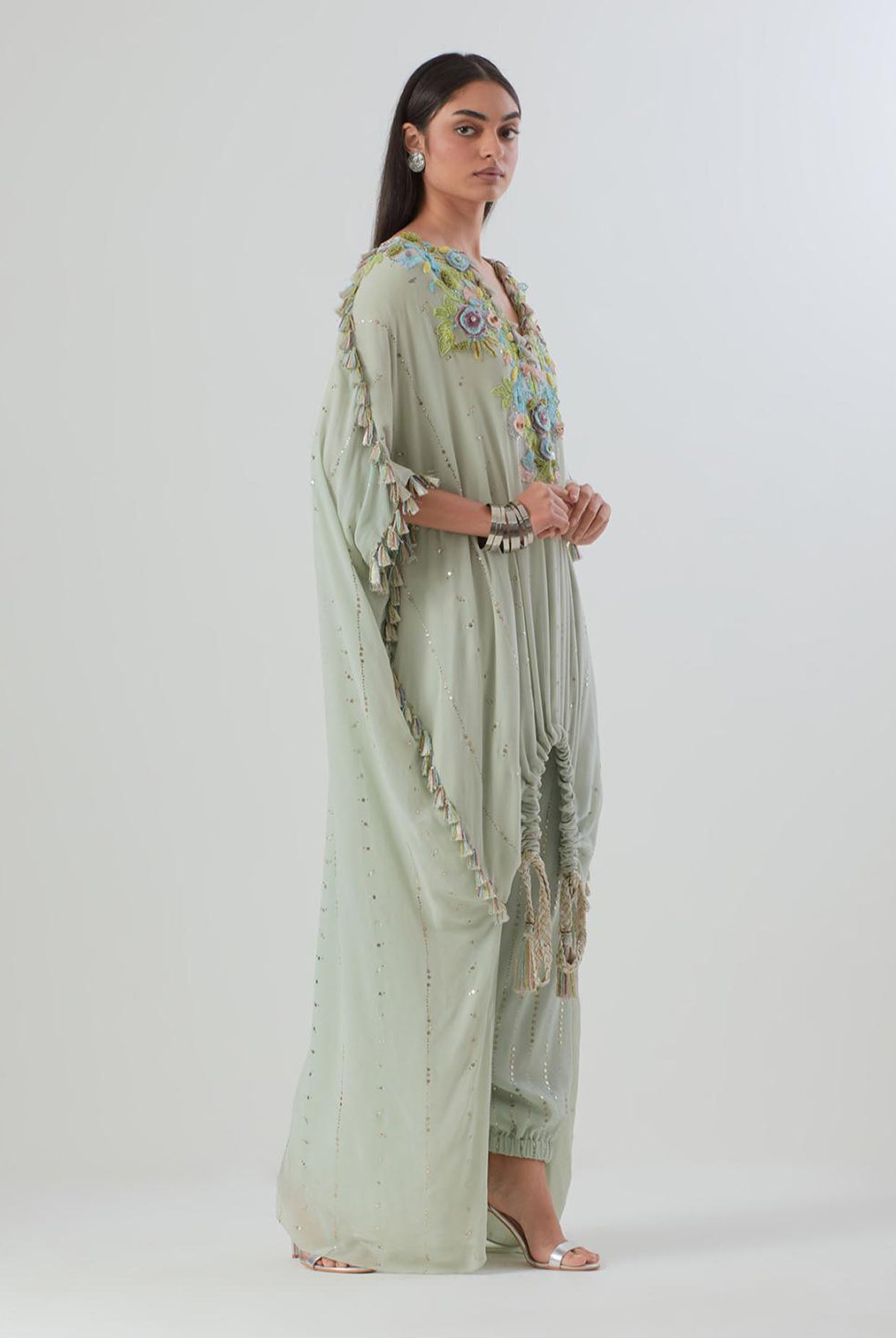 Powder Blue Embroidered High Low Kurta And Jogger Pant