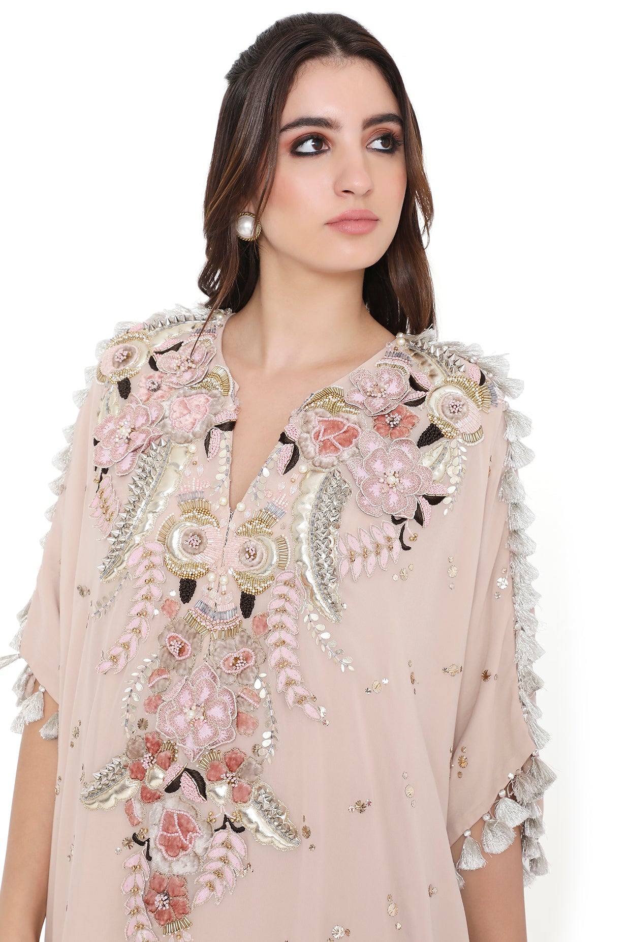 Sicily Stone Embroidered High Low Kaftan With Jogger Pant