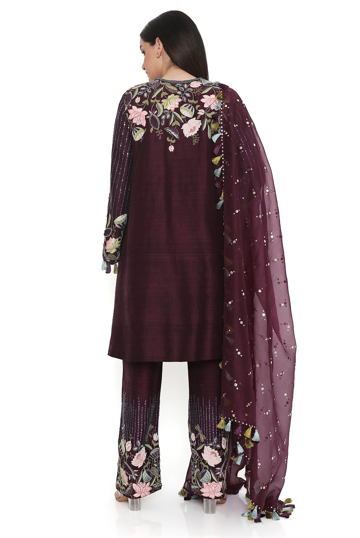 Purple Embroidered Kurta With Embroidered Pant With Dupatta