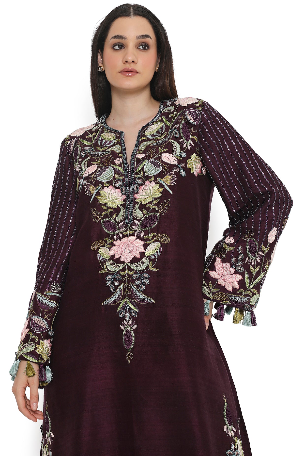 Purple Embroidered Kurta With Embroidered Pant With Dupatta