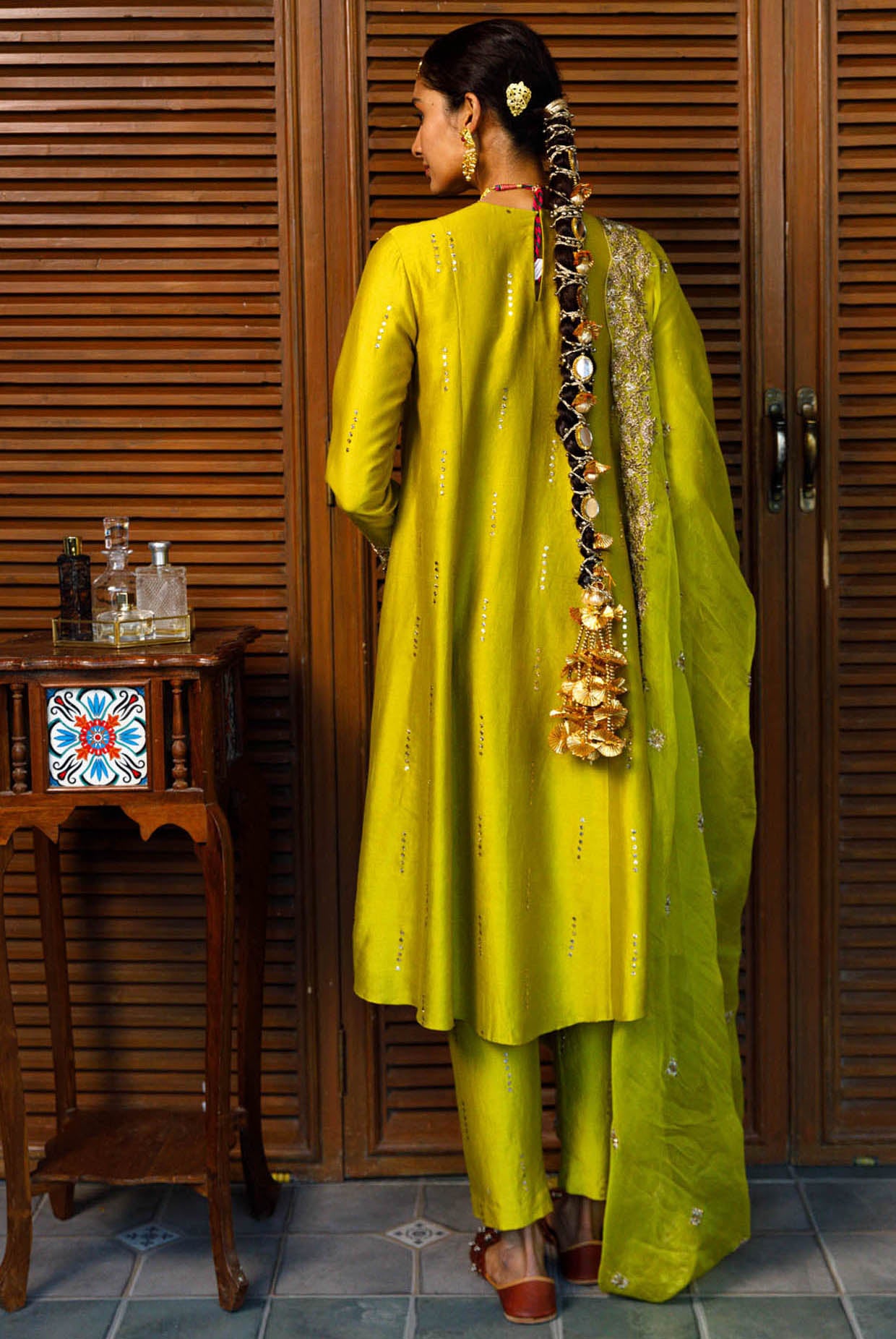 Ruksaan Olive Green Embroidred Yoke Kurta And Pant With Embroidred Dupatta