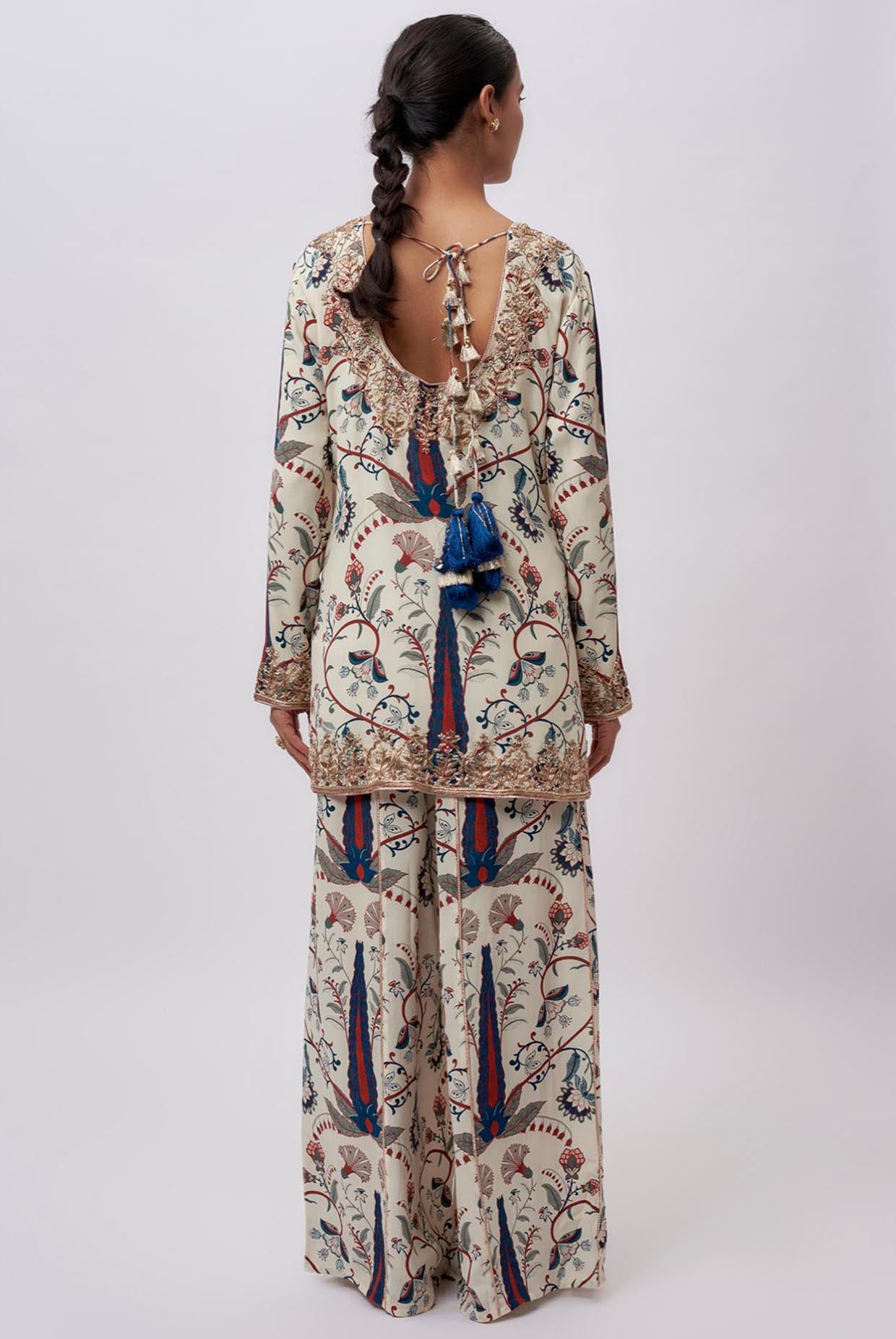 Blue Forest Whisper Print Crepe Embroidered Kurta And Crepe Pant With Organza Embroidered Dupatta.