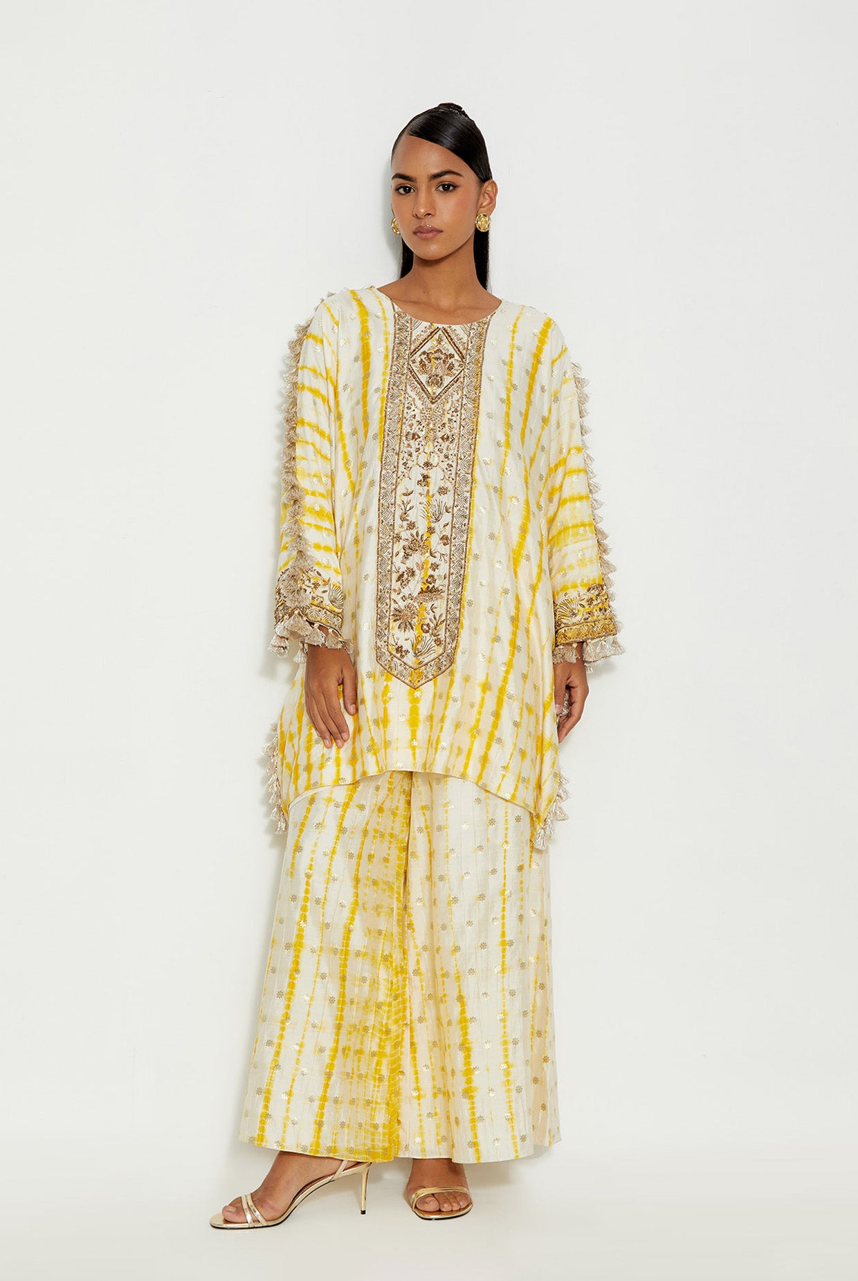 KASHI YELLOW AND OFF-WHITE EMBROIDERED KURTA AND PALAZZO