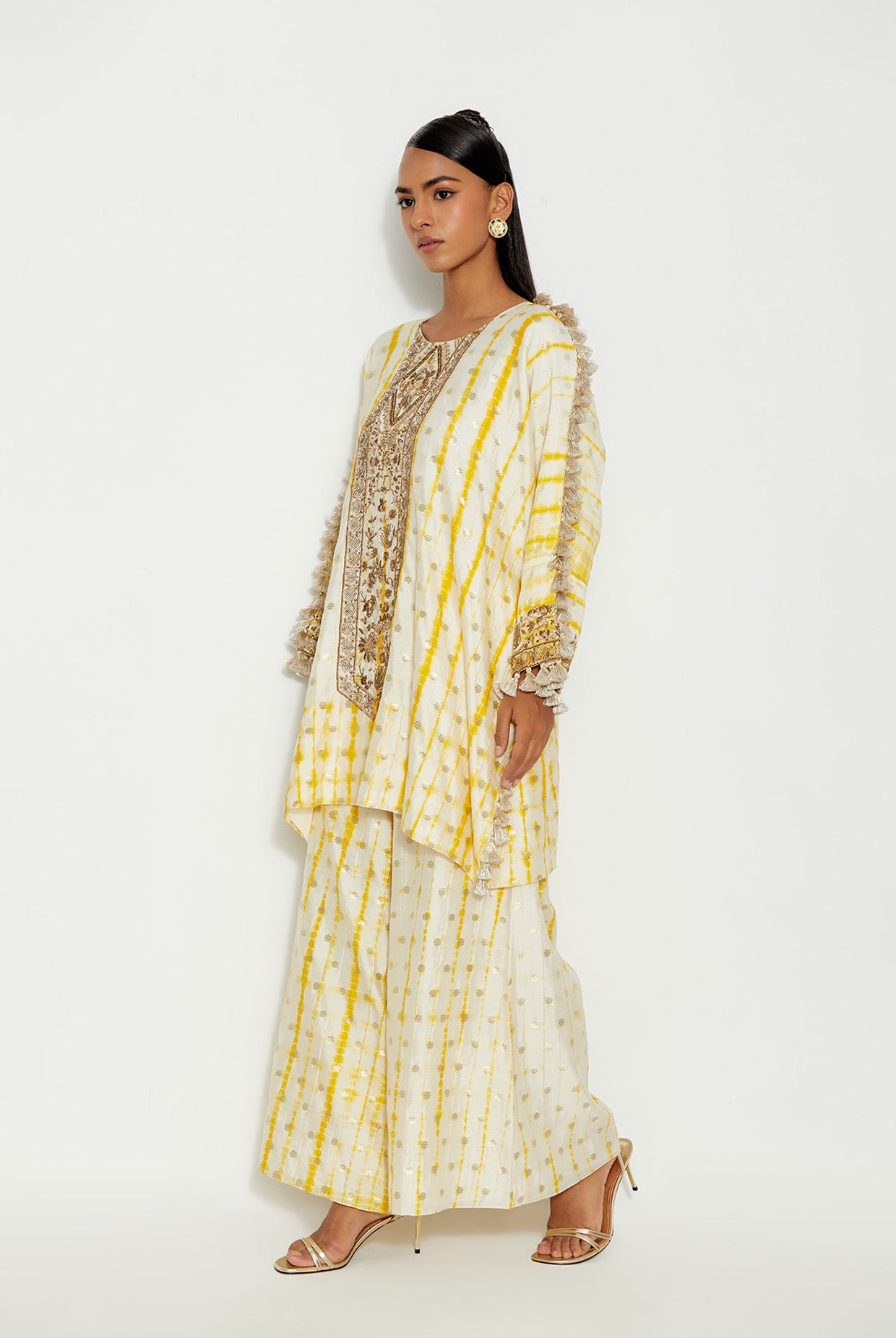 KASHI YELLOW AND OFF-WHITE EMBROIDERED KURTA AND PALAZZO
