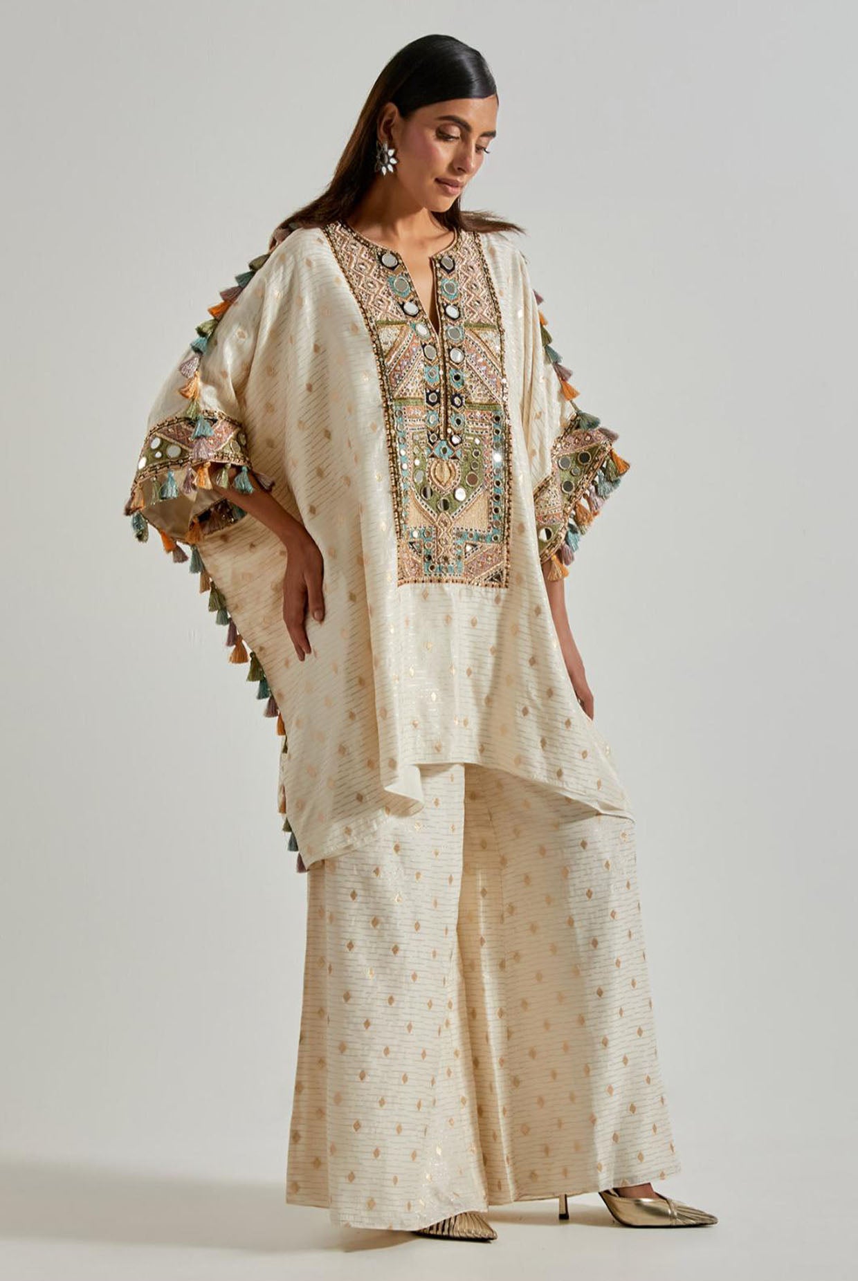 Off-White Diamond Dola Silk Kaftan with Palazzo