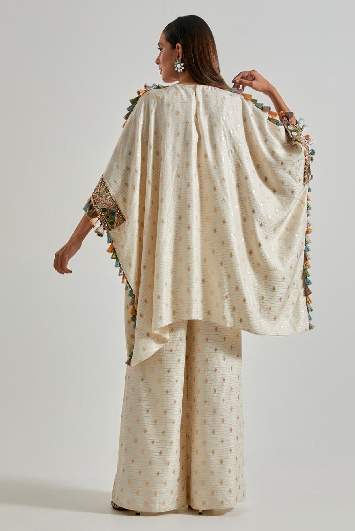 Off-White Diamond Dola Silk Kaftan with Palazzo