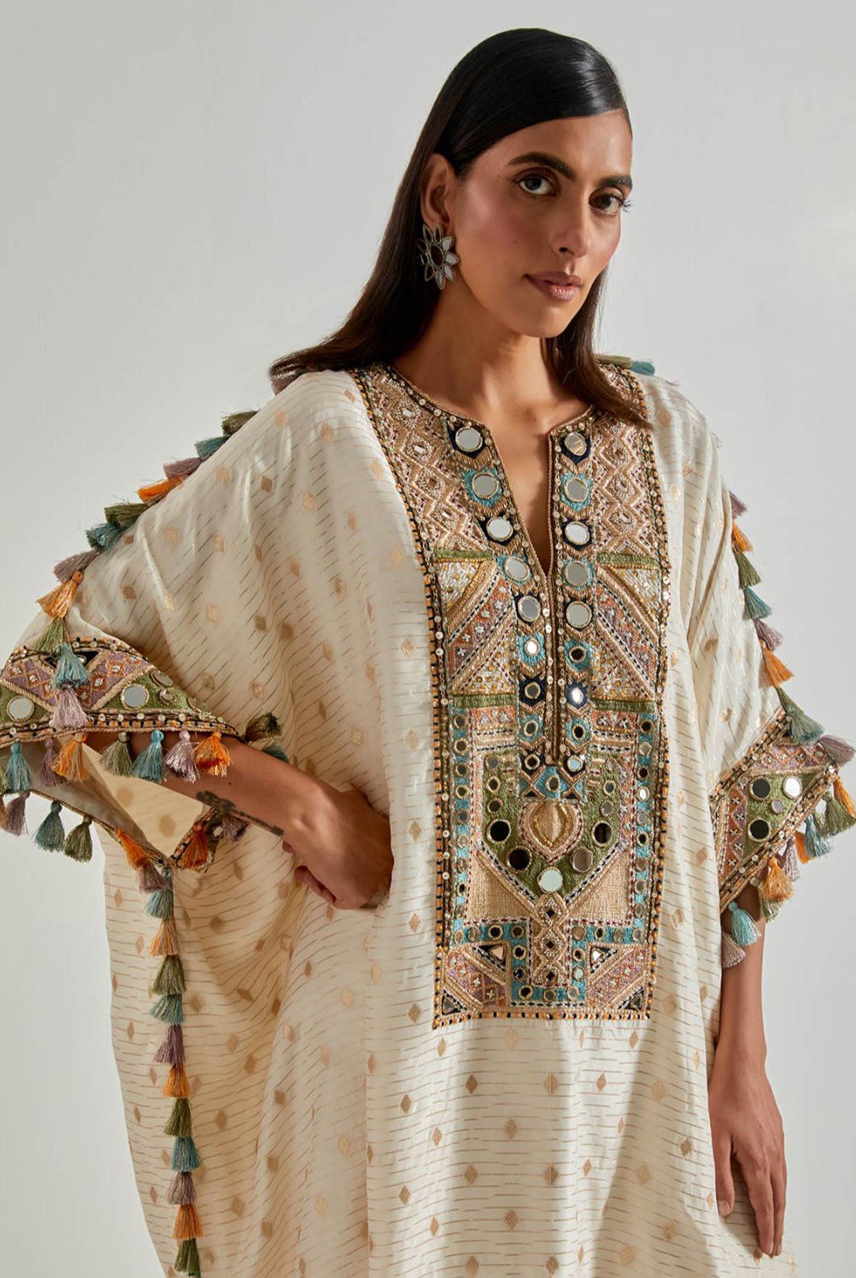 Off-White Diamond Dola Silk Kaftan with Palazzo