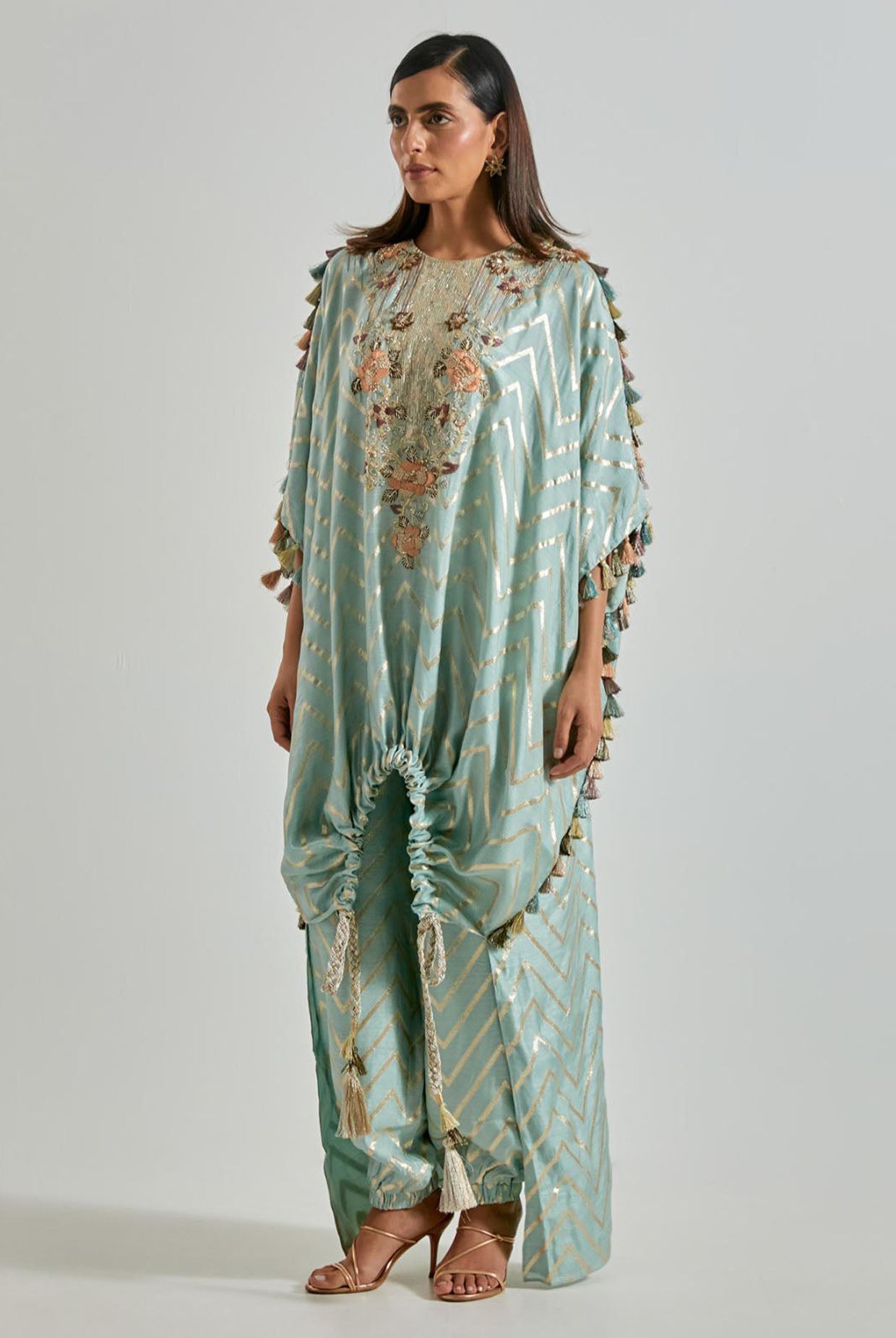 Powder Blue Zig-Zag Dola Silk Kurta with Jogger Pants