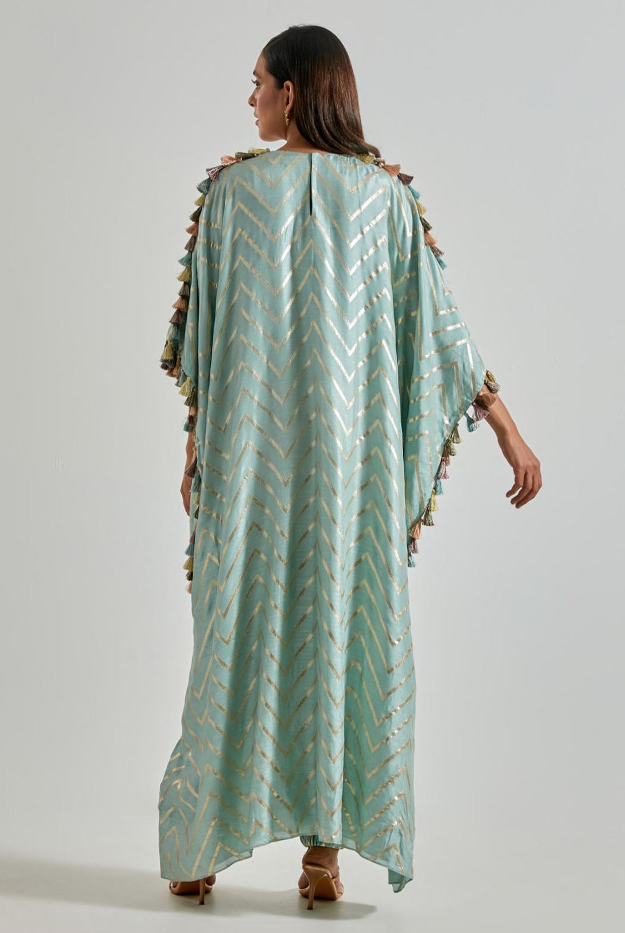 Powder Blue Zig-Zag Dola Silk Kurta with Jogger Pants