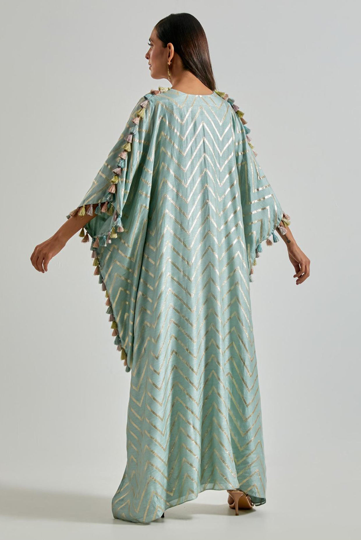 Seafoam Zig-Zag Dola Silk Kurta with Jogger Pants