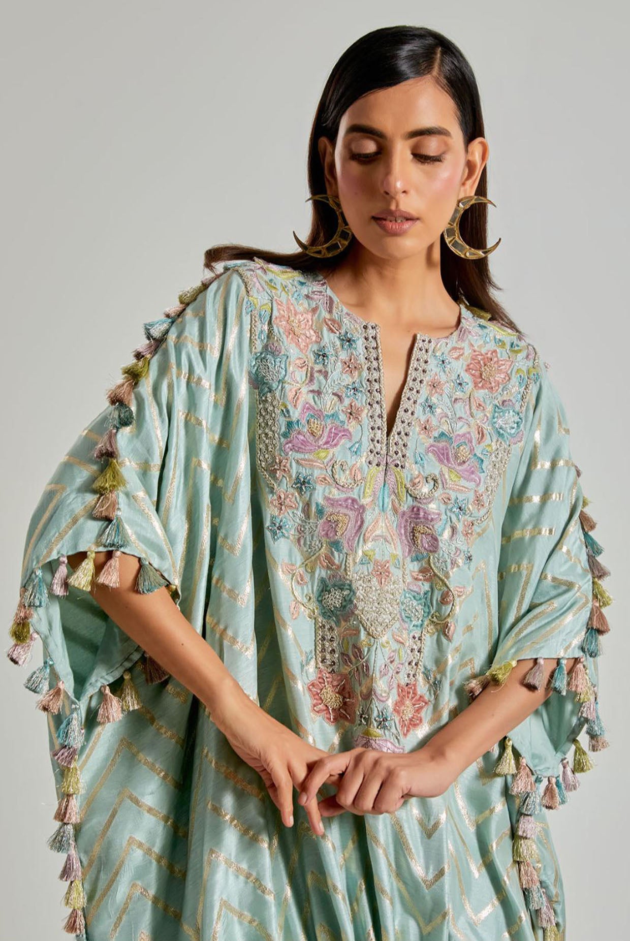 Seafoam Zig-Zag Dola Silk Kurta with Jogger Pants