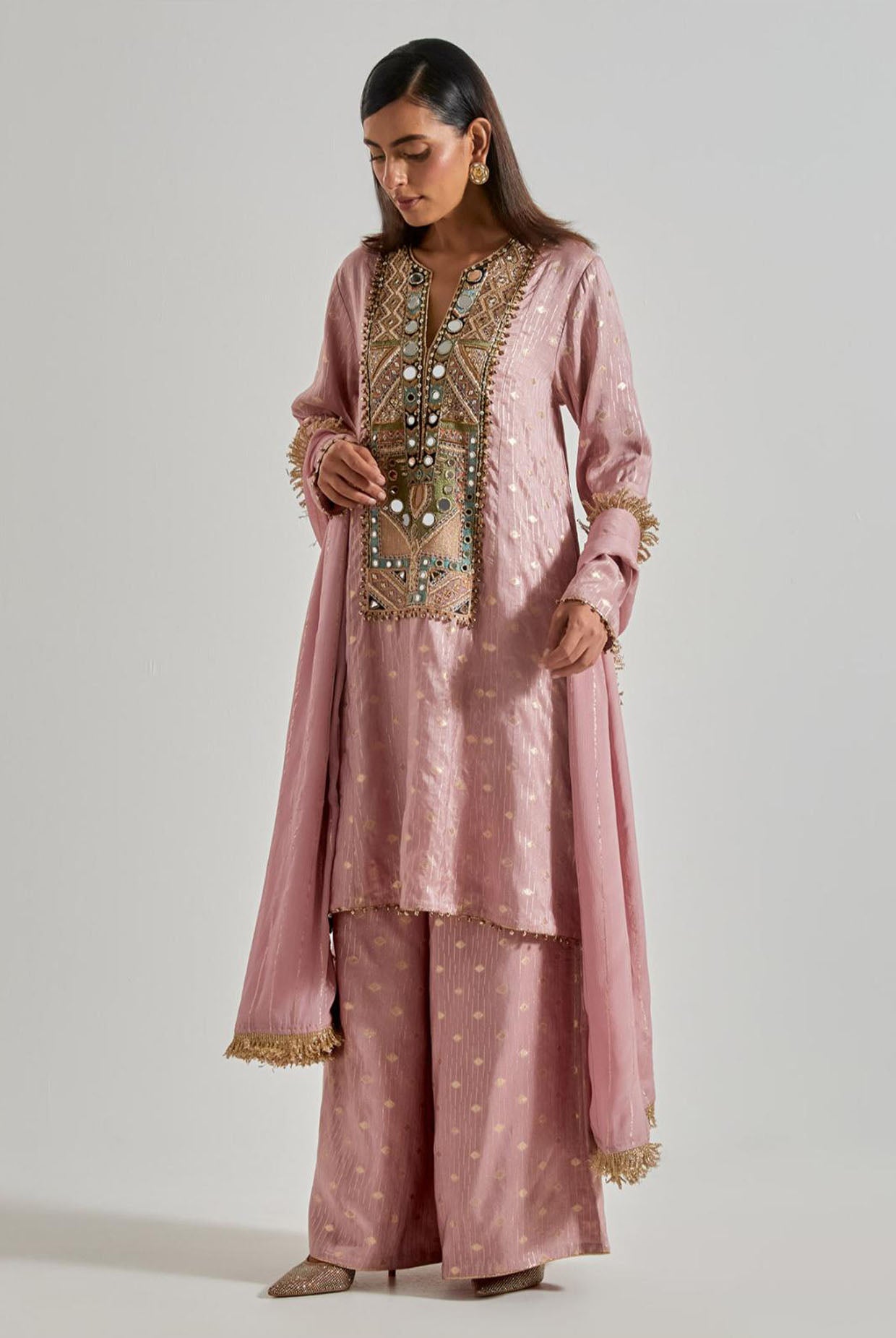 Lilac Dola Silk Kurta with Palazzo & Chiffon Dupatta