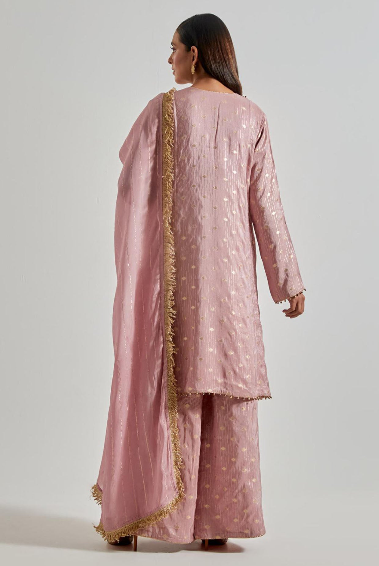 Lilac Dola Silk Kurta with Palazzo & Chiffon Dupatta