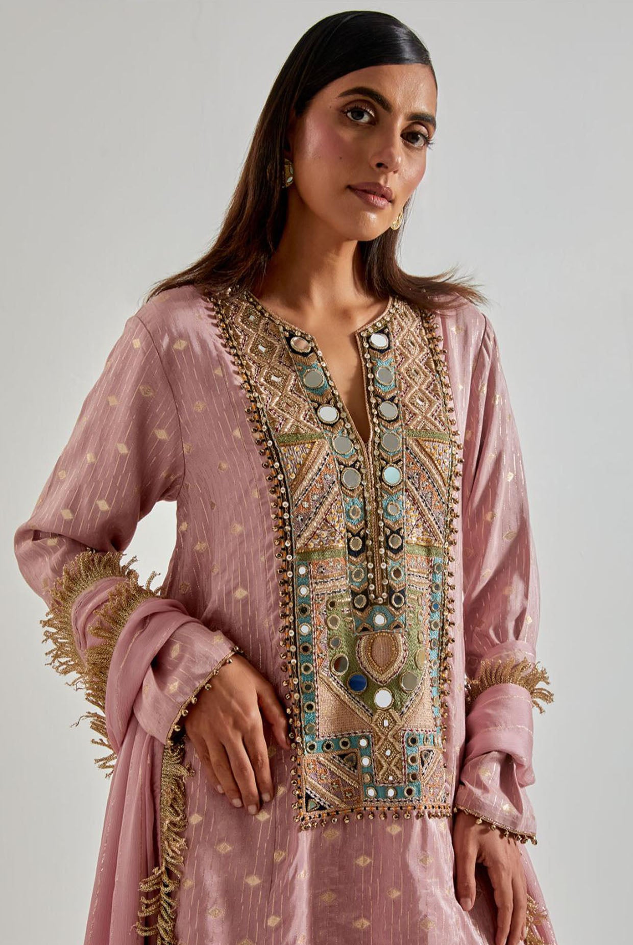 Lilac Dola Silk Kurta with Palazzo & Chiffon Dupatta