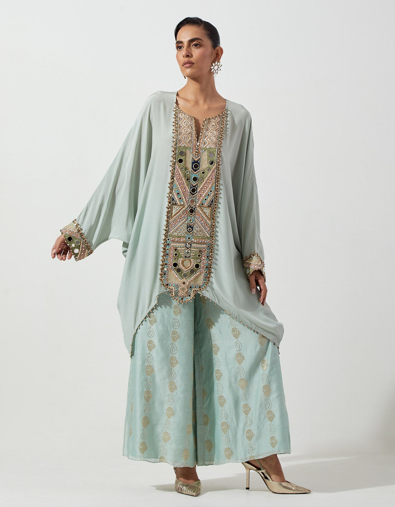 Powder Blue Crepe Cowl Top And Palazzo