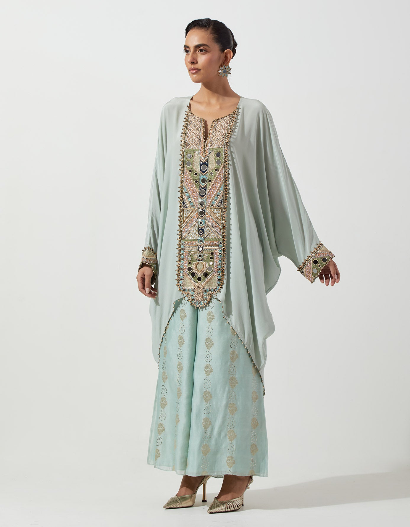 Powder Blue Crepe Cowl Top And Palazzo