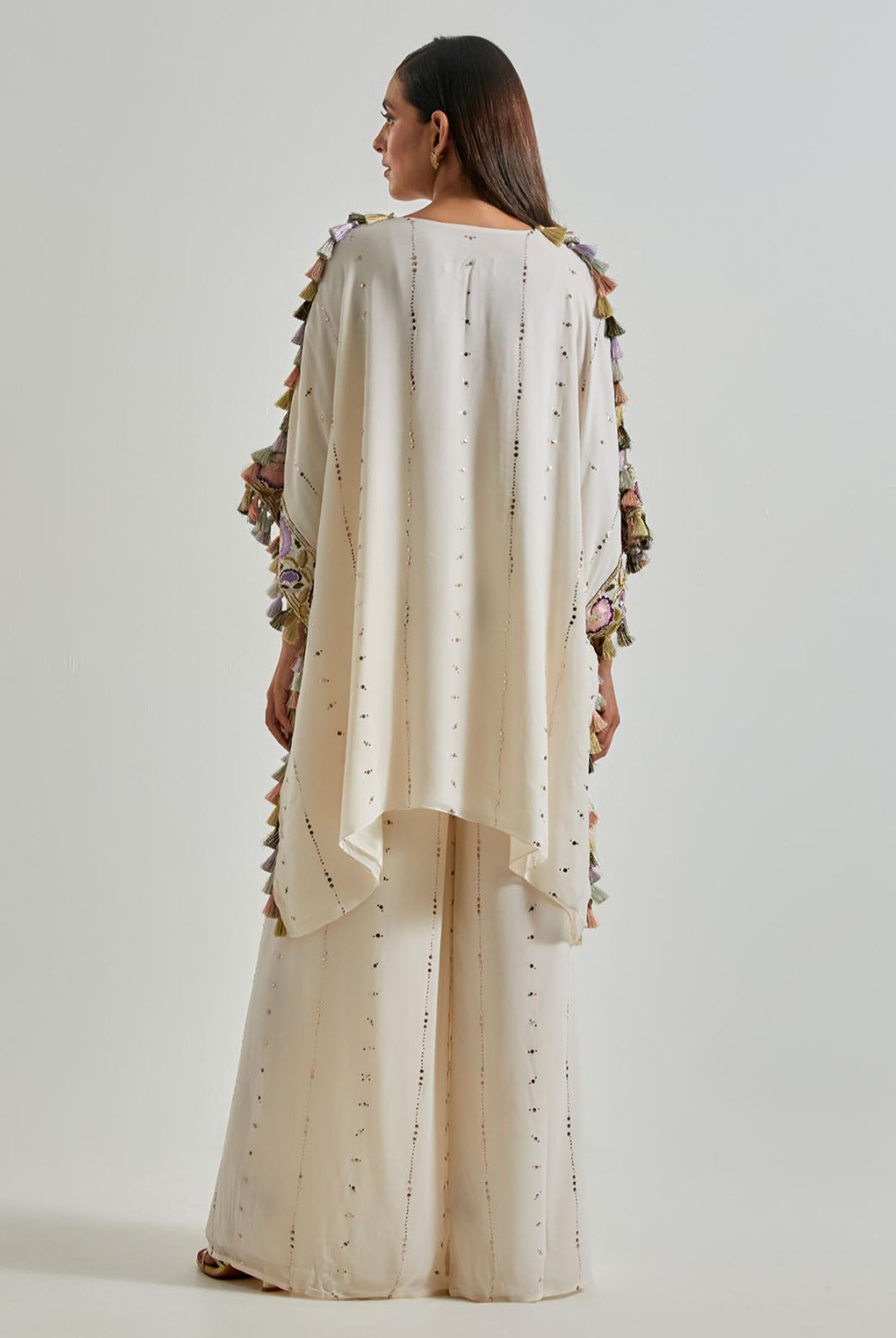 Off-White Mukaish Georgette Kaftan with Palazzo