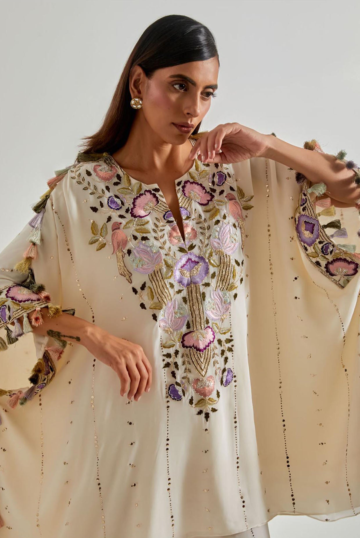 Off-White Mukaish Georgette Kaftan with Palazzo
