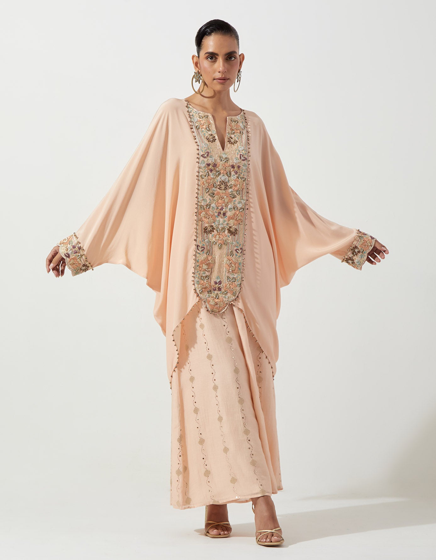 Peachy Pink Kaftan With Palazzo