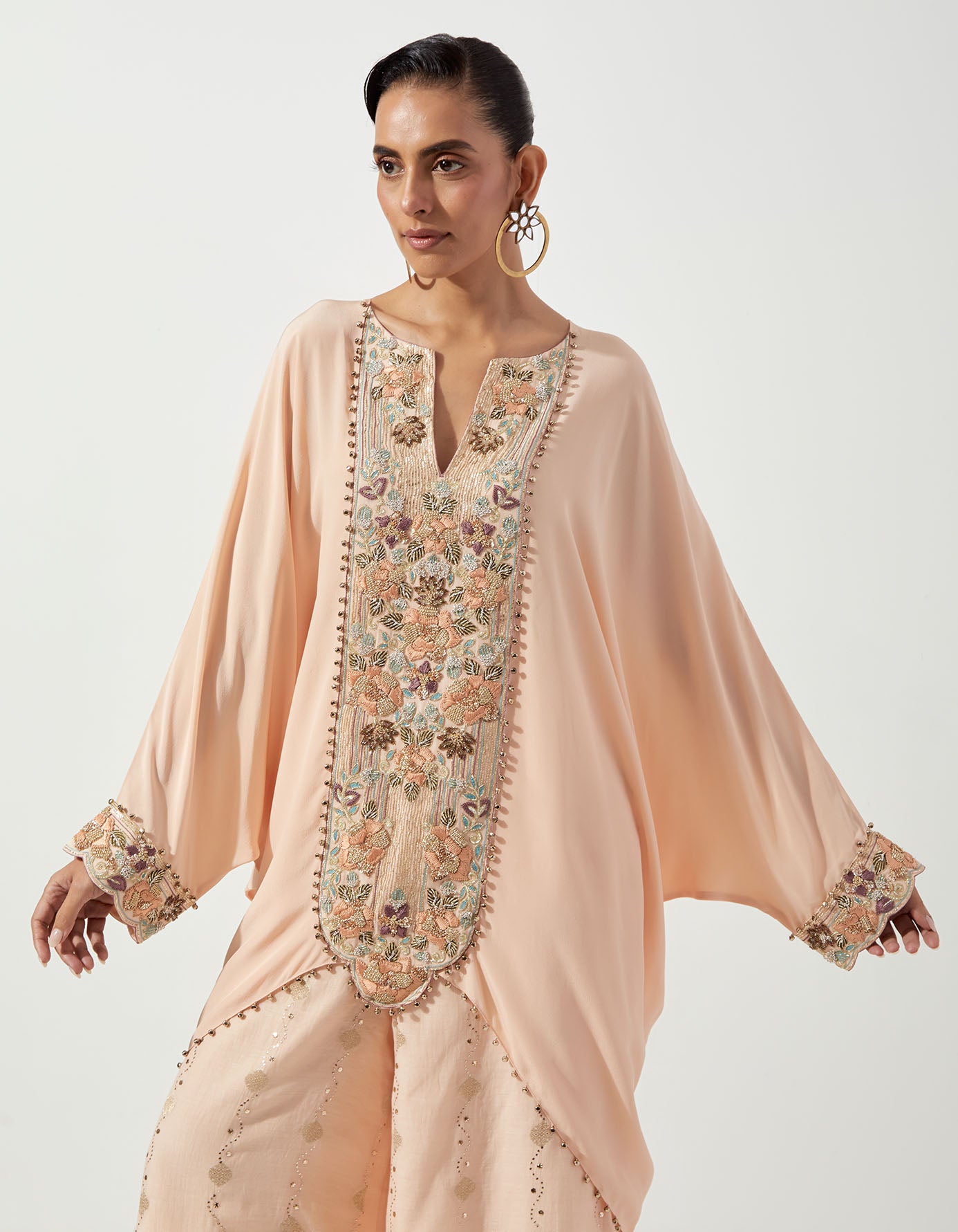 Peachy Pink Kaftan With Palazzo