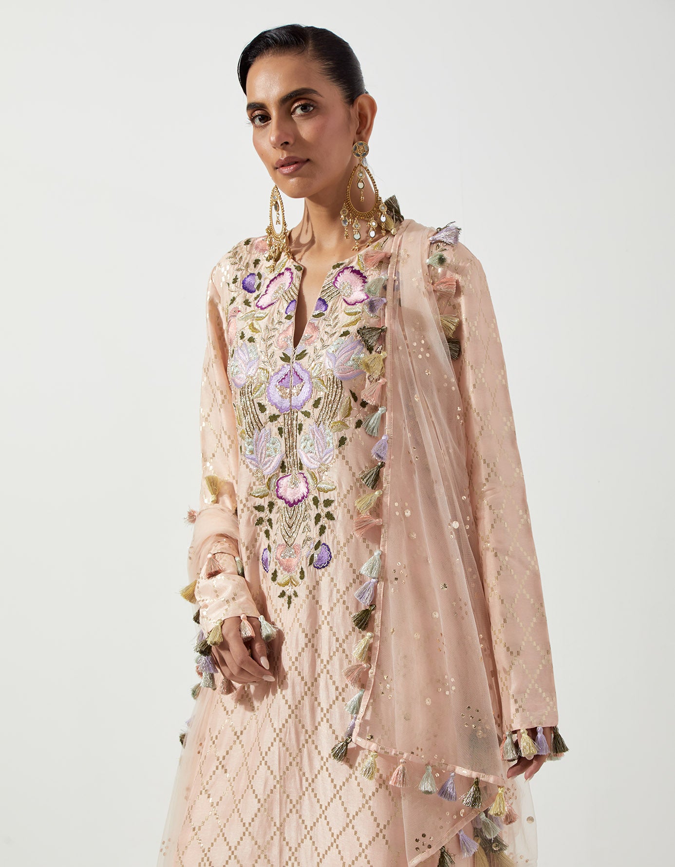 Peachy Pink Kurta With Palazzo And Dupatta