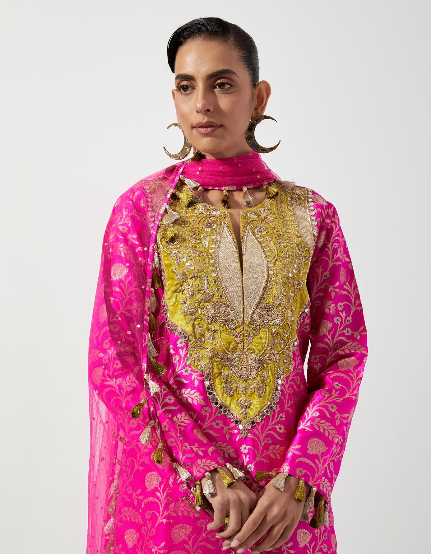 Hot Pink Kurta With Pant And Dupatta