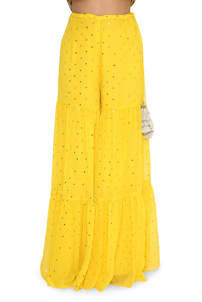 Banuka Yellow Colour Georgette Embroidered Kurta With Georgette Sharara And Net Dupatta