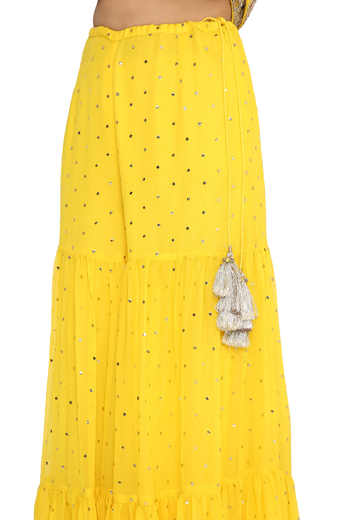Banuka Yellow Colour Georgette Embroidered Kurta With Georgette Sharara And Net Dupatta