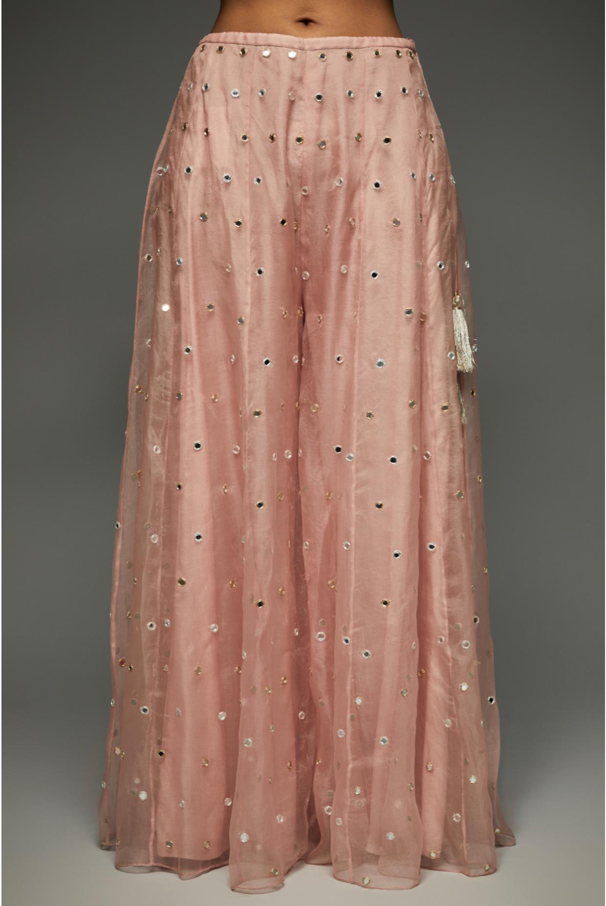 Rose Pink Embroidered Kurta With Sharara & Dupatta