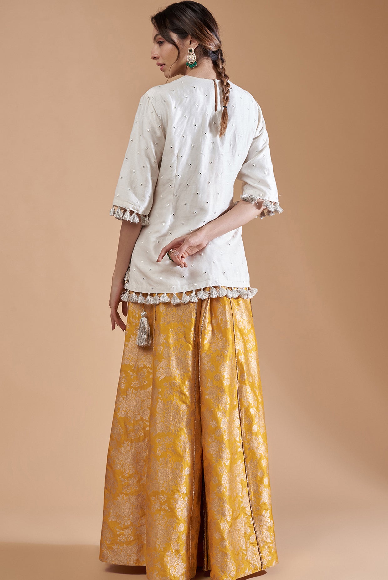 Off White Embroidered Kurta With Sharara And Dupatta