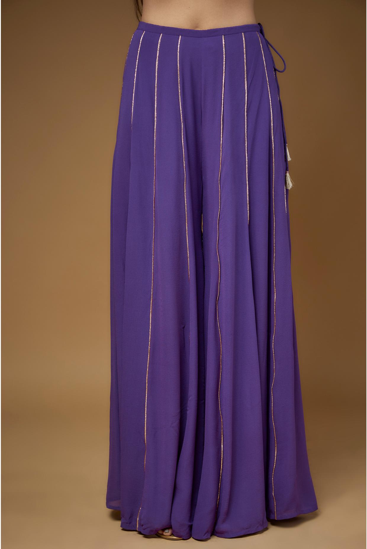 Purple Embroidered Kurta & Sharara With Dupatta