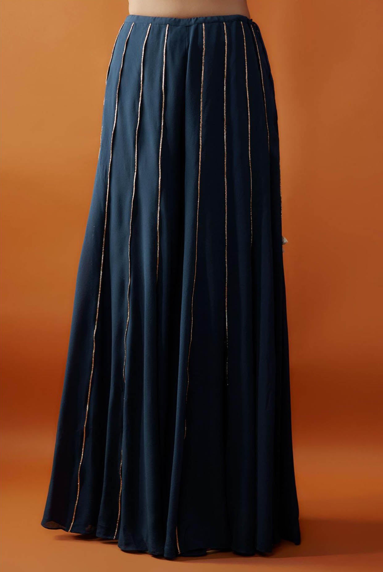 Navy Embroidered Kurta And Sharara With Dupatta
