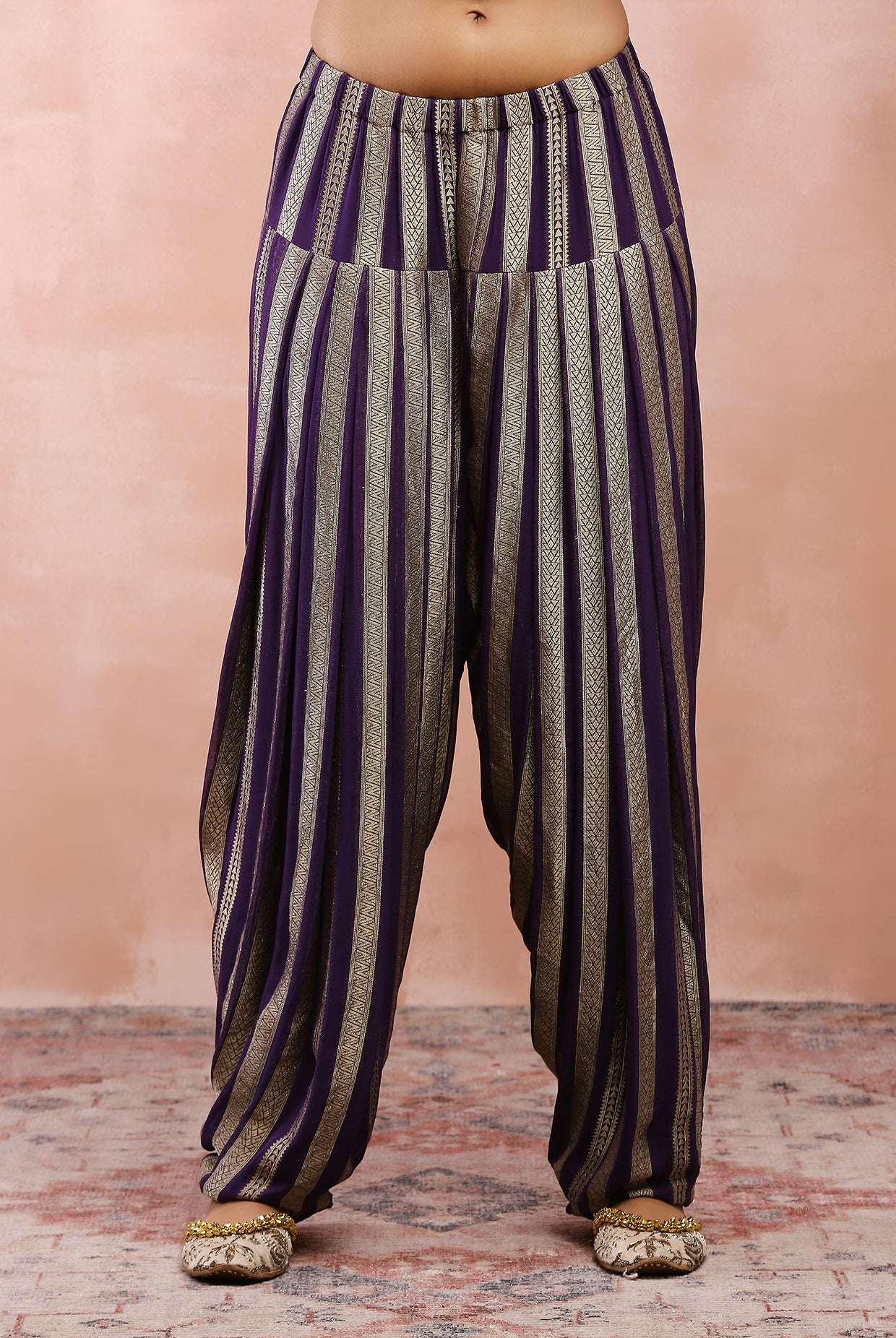 Purple Embroidered Kurta With Salwar And Dupatta