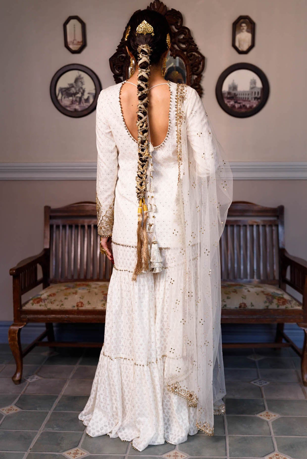 Shama Off White Embroidered Kurta With Frilled Sharara And Dupatta